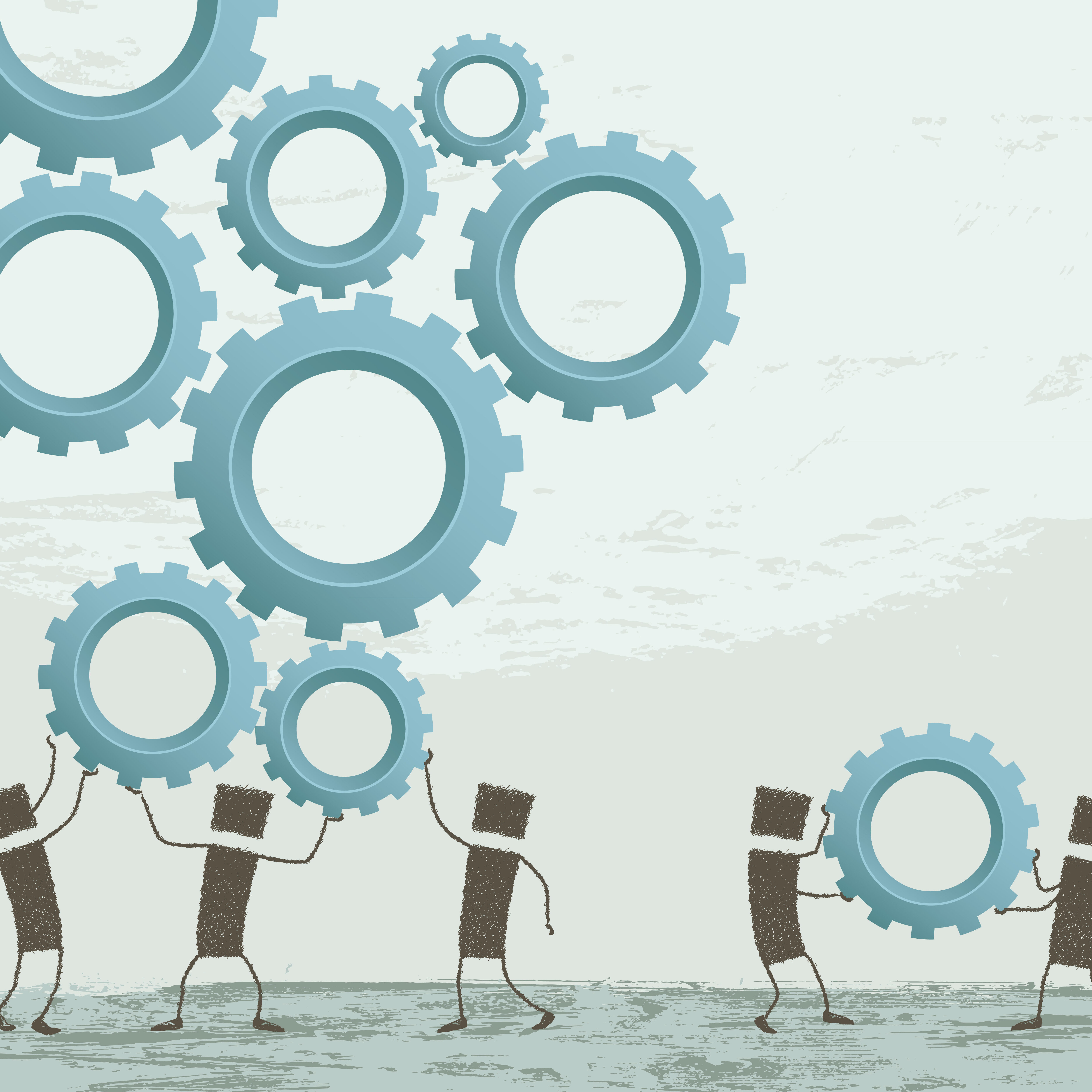 Illustration of group assembling gears.