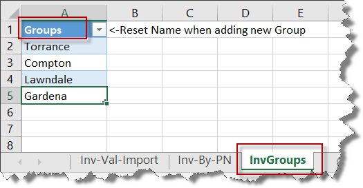 Graphic displays where to find Location Group set up in Excel VBA graphic, which is on the InvGroups worksheet