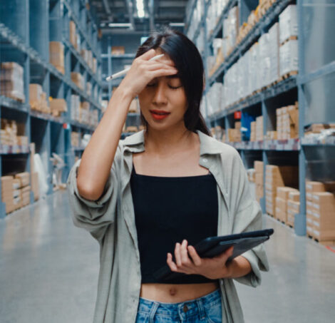 Frustrated warehouse inventory analyst