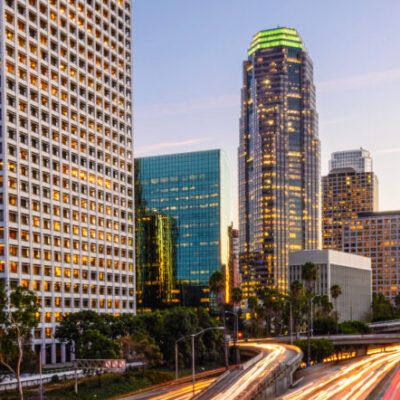 Downtown LA picture at sunset